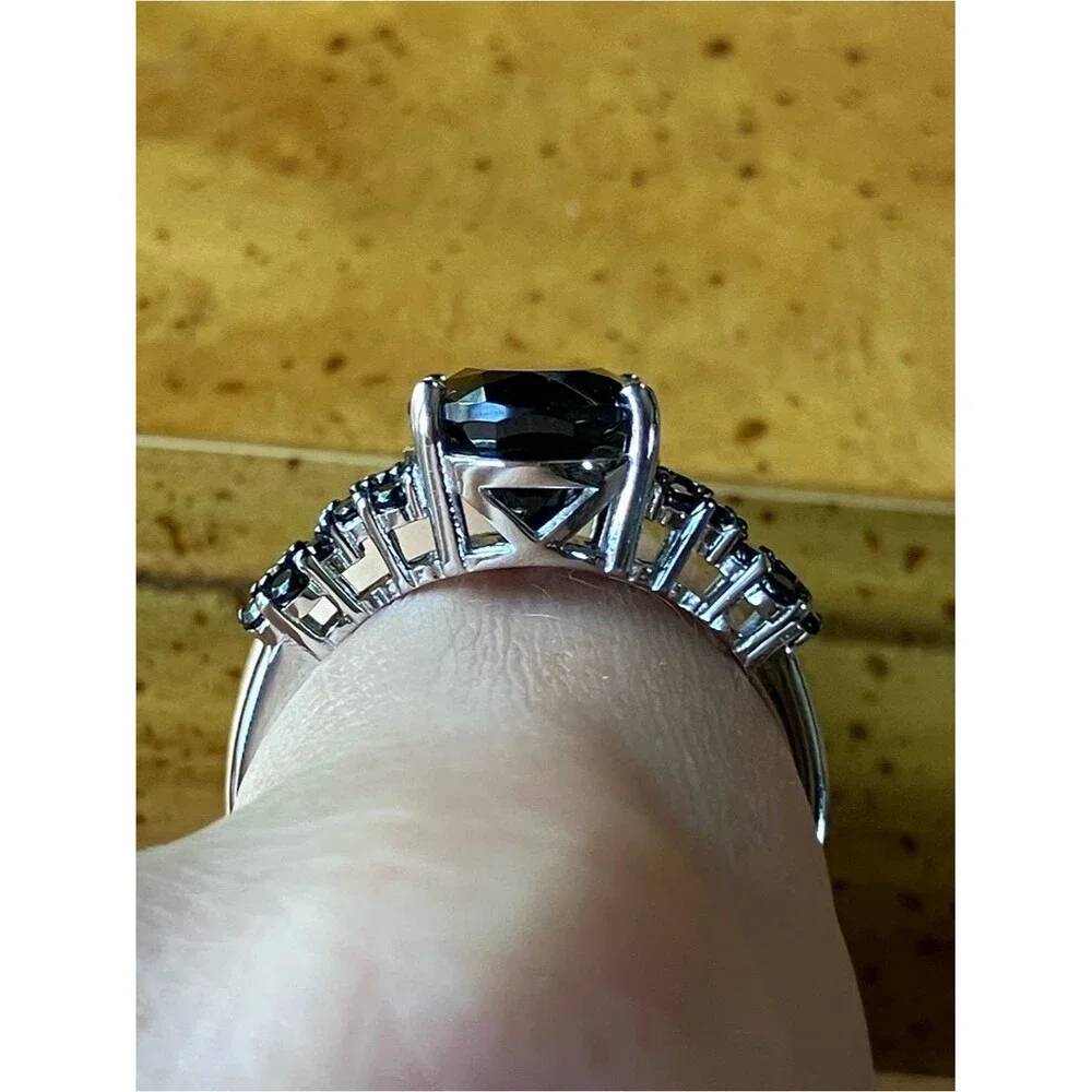 Natural Black Spinel Sterling Silver Ring Size 8
